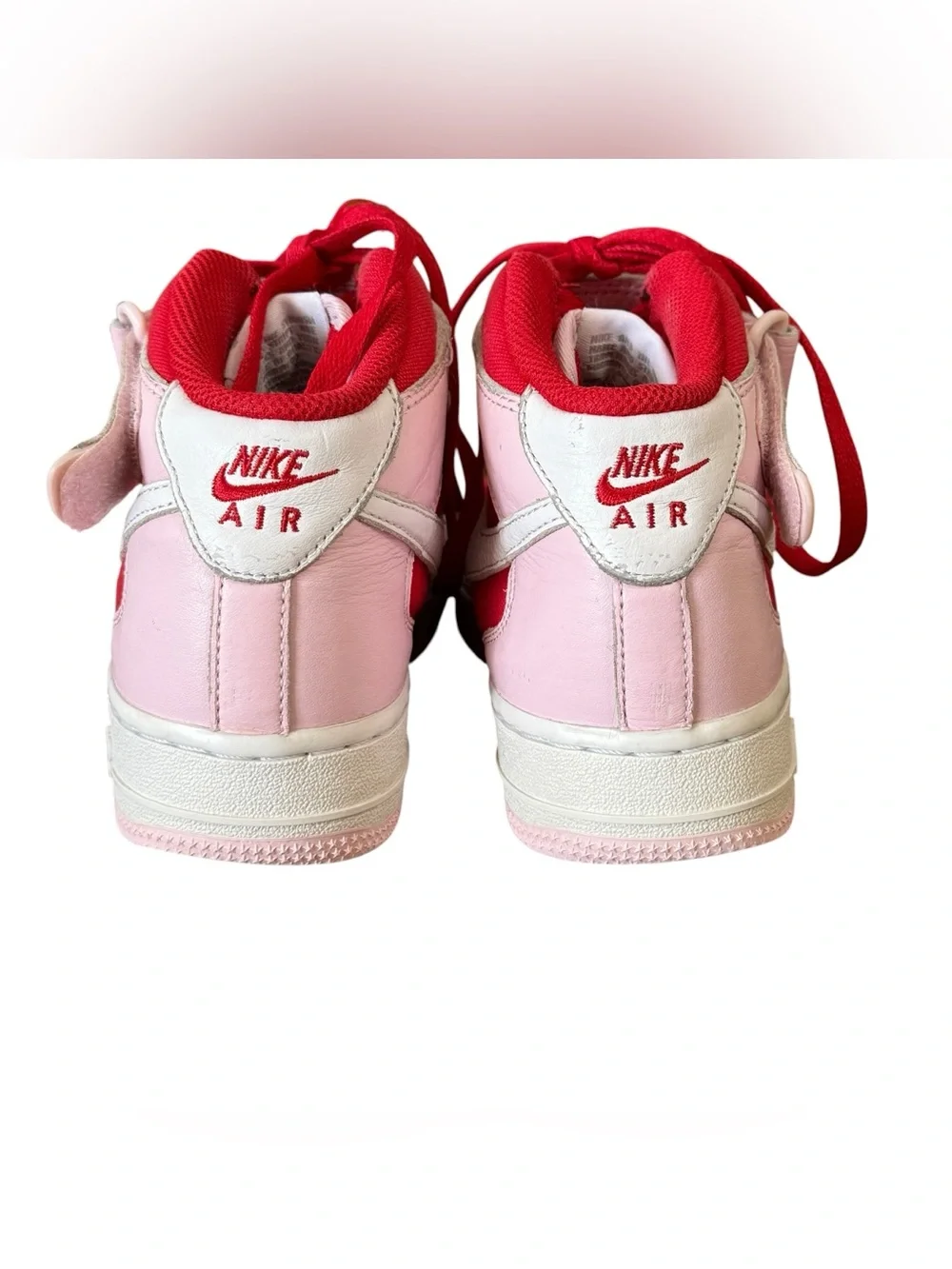 Nike By You Customization Air Force 1 Mid Sneakers White Red and Pink Sz 5.5